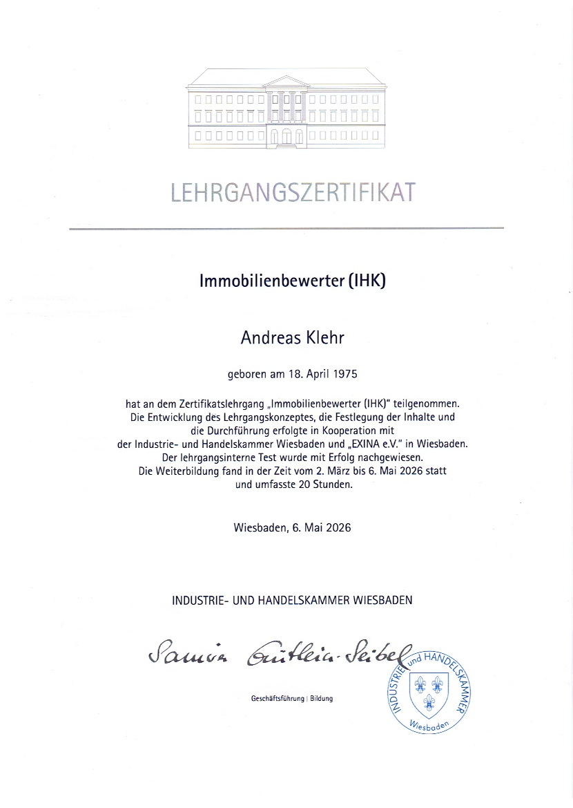 Zertifikat Immobilienbewerter IHK