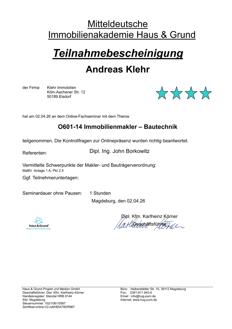 Teilnahmebescheinigung Immobilienmakler Bautechnik Teilnahmebescheinigung Immobilienmakler Bautechnik